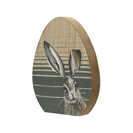 Stripped Wooden Egg w/ Rabbit