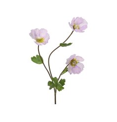 A trio of 3 poppies in a lilac colour, on a green leafy stem. 