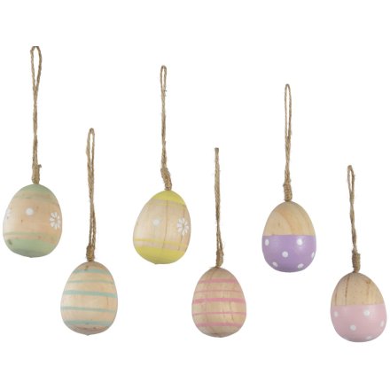 Wooden Painted Hanging Eggs, 6/a