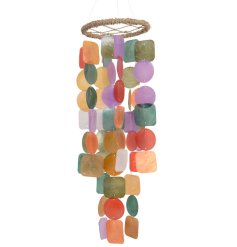 This brightly coloured capiz wind-chime is the perfect addition to any outdoor space