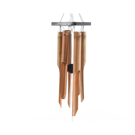A square shaped wind chime made from acacia wood and bamboo. 