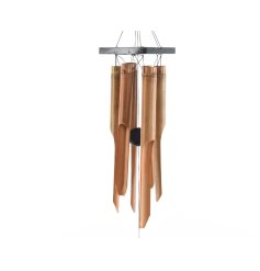 A square shaped wind chime made from acacia wood and bamboo. 
