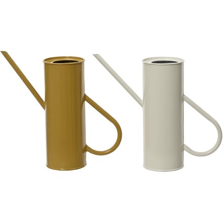 An assortment of 2 unique watering cans in a cream and camel colour tone.