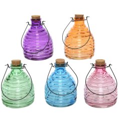 An assortment of glass wasp catchers is the perfect way to add a splash of colour to your outdoor space. 