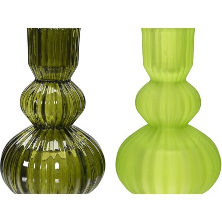 Matte & Shiny Green Candle Holders, 2/a