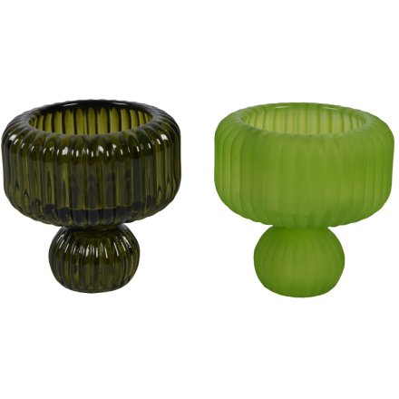 Ripple Candle Holders in Green 2/a