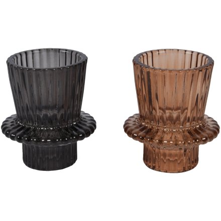 Dark Glass Candle Holders 2/a