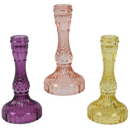 Bright Glass Candle Holders 3/a 17cm