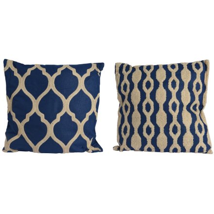 2A Blue & White Patterned Cushion, 43cm