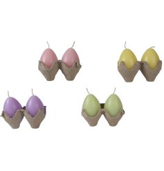 4 assorted set of 2 egg candles in bright colours. These mini candles are the perfect addition to the home this Easter!
