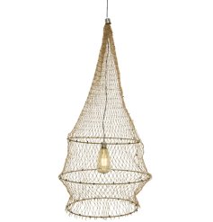 A large outdoor hanging solar light with a pendant style bulb and mesh effect detailing. 