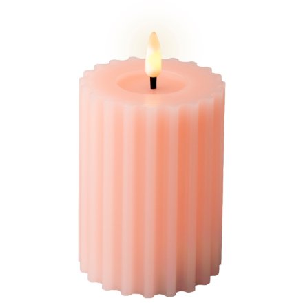 Indoor Pink LED Carved Candle, 12.3cm