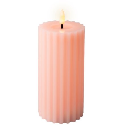 Indoor Carved Pink LED Candle, 17.5cm