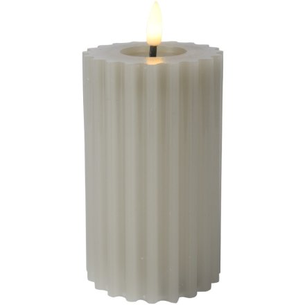 Grey LED Large Carved Candle, 17.5cm