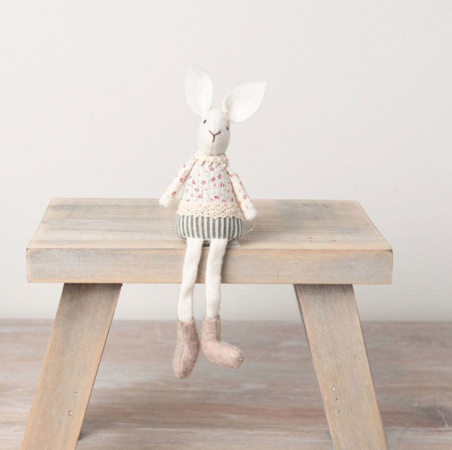 A charming, country living bunny with a beautifully crafted vintage style outfit. 