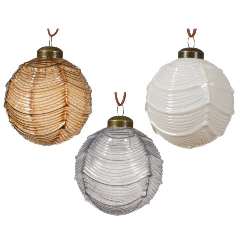 A lovely set of 3 glass opaque baubles in 3 assorted colours.