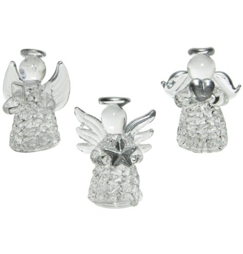 3 assorted dainty glass angel ornaments.