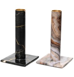 A glazed candle holder with marble effect detailing, in 2 assorted designs. 