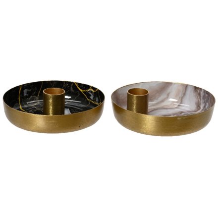2A Marble & Gold Candleholder, 11cm