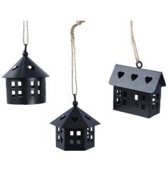 A rustic hanging house decoration made from iron, in 3 assorted designs. 
