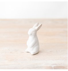 A chic bunny ornament with a natural reactive glaze. 