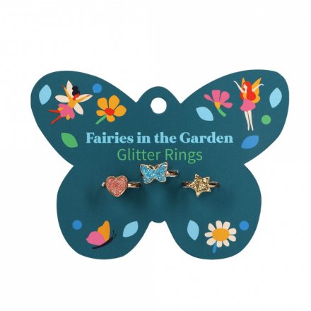 Adorable set of glitter rings, part of the Fairies In The Garden range and an adorable little gift for a child.