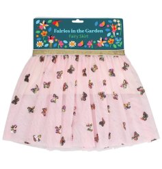 A child's fairy skirt in pink with a gold glitter waistband and sequin butterfly details.