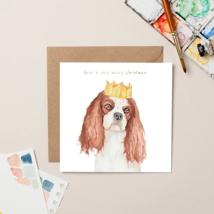 Cavalier Christmas Greeting Card with Crown 15cm 