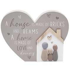 A charming heart plaque for the family home, featuring scripted text and a mini wooden house