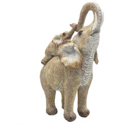 This beautiful piece features two elephants, mother and calf, with calf playfully on mothers back