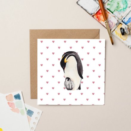 Penguin Parent & Baby Greeting Card, 15cm