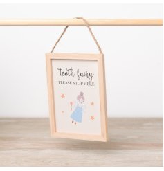 Tooth Fairy Please Stop Here. A stylish wooden sign with jute string hanger. 