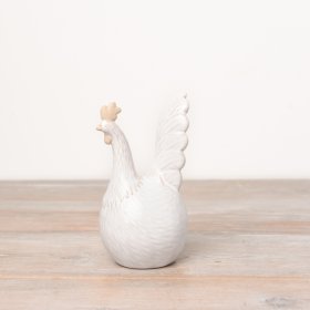 A rustic hen decoration in natural and white colours. Both the glazed and raw finishes add character to the item.