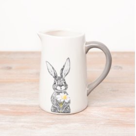 A decorative jug with a Hare design complete with a grey handle. 