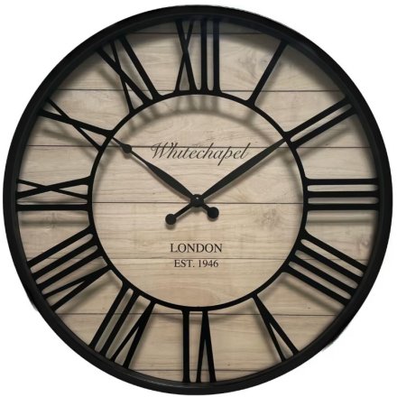 Rustic Black & Wood Effect Clock, 40.5cm