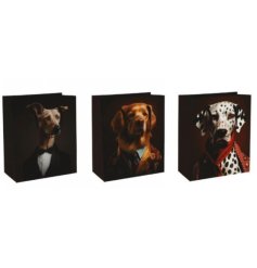 Disguise those important presents with this funky gift bag. It details 3 assorted designs of dog cynocephaly. 