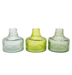 3 assorted chic vases in different shades of green. 