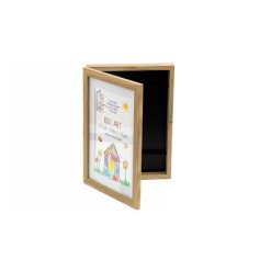 A wooden frame which opens up and can feature different artwork. 
