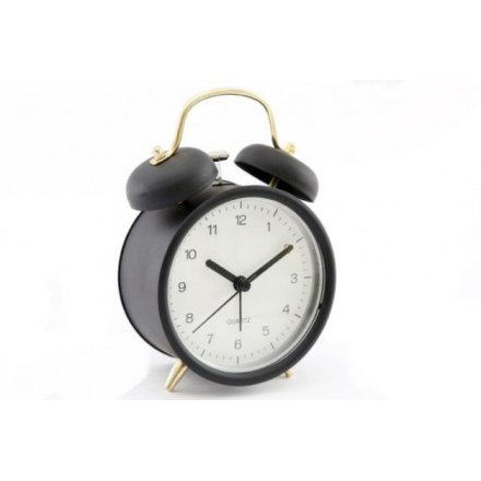Quartz Alarm Clock in Black, 14.5cm