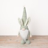 A Spring themed gonk decoration with charming bunny ears. Made from pretty pastel green fabric with gingham details.