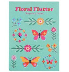 A sweet collection of floral temporary tattoos, ideal for festival themed children's parties.
