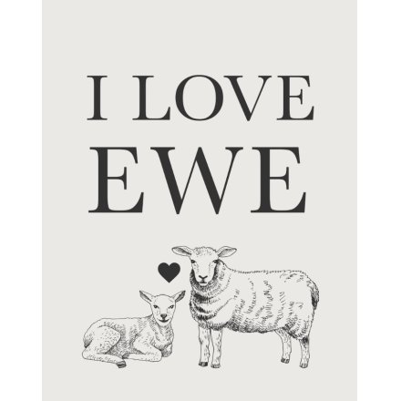 I Love Ewe Metal Sign, 20cm