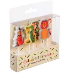 A set of 5 cake candles from the Colourful Creatures collection. 