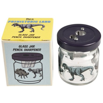 This super cool glass pencil sharpener showcases the Prehistoric Land dinosaur design