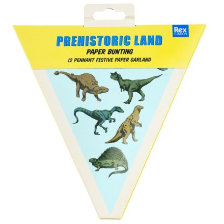 Infuse the party with a dash of prehistoric charm with the Prehistoric Land Paper Bunting! 