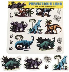 Three sheets of dinosaur stickers featuring designs from the best selling Prehistoric Land collection.