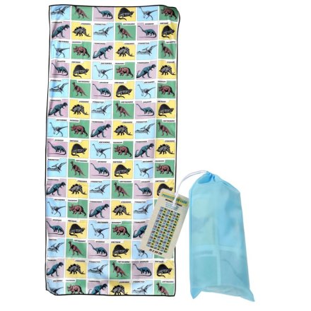 This microfiber towel adorned with dinosaur designs is incredibly portable and highly absorbent.