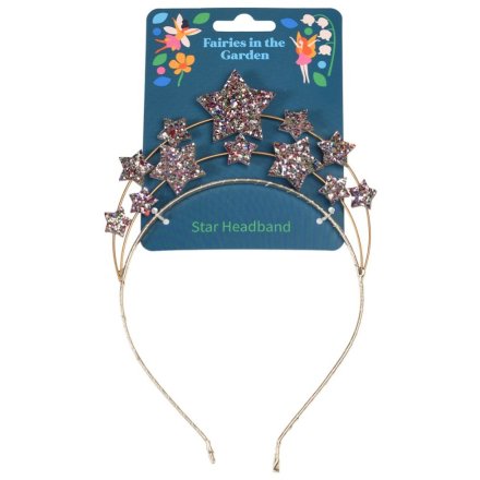 From the Fairies in the Garden range, a glitzy gold headband with 2 tears of sparkly stars. 