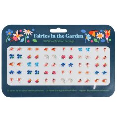 30 pairs of stick on earrings from the Fairies in the Garden range. 