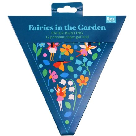 Three metres of colourful, paper bunting decorated with fairies and flowers